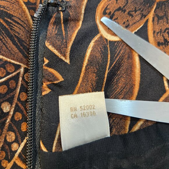 DANA BUCHMAN Y2K Whimsigoth Brown/Black Floral SILK Faux Wrap Tie Dress Size 10. - Picture 13 of 16